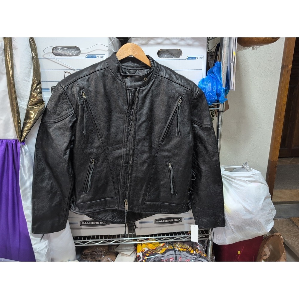 American Vented Eagle Black Leather Women's Vented Biker Jacket Large New W Tags